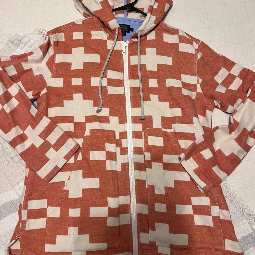 Pendleton Women's Hooded Jacket - Terracotta and Cream Size medium